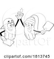 Poster, Art Print Of Pickleball Pickle Couple High Fiving Licensed Black And White Cartoon Clipart