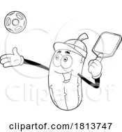 Poster, Art Print Of Male Pickleball Pickle Mascot Licensed Black And White Cartoon Clipart