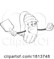 Poster, Art Print Of Female Pickleball Pickle Mascot Licensed Black And White Cartoon Clipart