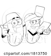 Poster, Art Print Of Pickleball Pickle Couple Licensed Black And White Cartoon Clipart