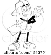 Poster, Art Print Of Male Pickleball Pickle Mascot Licensed Black And White Cartoon Clipart