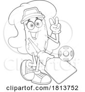 07/11/2024 - Female Pickleball Pickle Mascot Licensed Black And White Cartoon Clipart