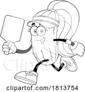 Poster, Art Print Of Female Pickleball Pickle Mascot Licensed Black And White Cartoon Clipart