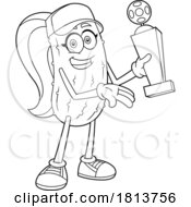 Poster, Art Print Of Female Pickleball Pickle Mascot Holding A Trophy Licensed Black And White Cartoon Clipart