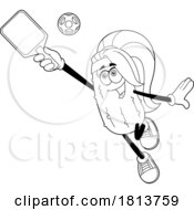 Poster, Art Print Of Female Pickleball Pickle Mascot Licensed Black And White Cartoon Clipart