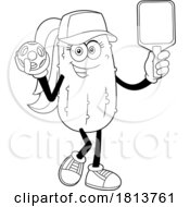 Poster, Art Print Of Female Pickleball Pickle Mascot Licensed Black And White Cartoon Clipart