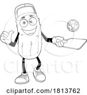 Poster, Art Print Of Male Pickleball Pickle Mascot Licensed Black And White Cartoon Clipart