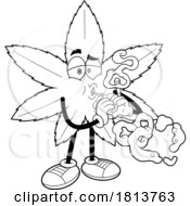 Poster, Art Print Of Pot Leaf Mascot Blowing Smoke Hearts Licensed Black And White Cartoon Clipart