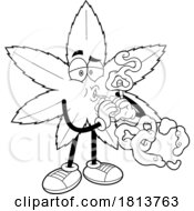 Pot Leaf Mascot Blowing Smoke Hearts Licensed Black And White Cartoon Clipart