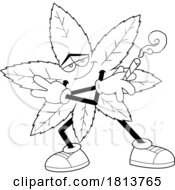 Dancing And Smoking Pot Leaf Mascot Licensed Black And White Cartoon Clipart