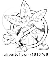 Poster, Art Print Of Pot Leaf Mascot Reaching Out From A Prohibited Sign Licensed Black And White Cartoon Clipart