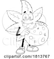 Poster, Art Print Of Pot Leaf Mascot Eating A Cookie Licensed Black And White Cartoon Clipart