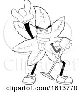 Poster, Art Print Of Rock Star Pot Leaf Mascot Licensed Black And White Cartoon Clipart