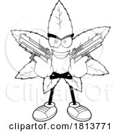 Poster, Art Print Of Armed Pot Leaf Mascot Licensed Black And White Cartoon Clipart