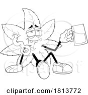 Poster, Art Print Of Pot Leaf Mascot Holding A Beer Licensed Black And White Cartoon Clipart