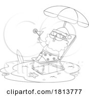 Poster, Art Print Of Vacationing Santa Claus With A Cocktail On A Beach Licensed Black And White Cartoon Clipart