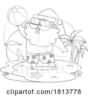 Poster, Art Print Of Vacationing Santa Claus With A Beach Ball Licensed Black And White Cartoon Clipart