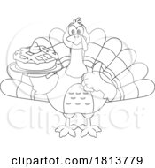 Poster, Art Print Of Turkey Bird Mascot With Pie Licensed Black And White Cartoon Clipart