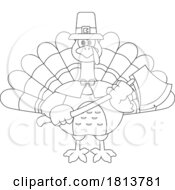 Poster, Art Print Of Pilgrim Turkey Bird Mascot Holding Axe Licensed Black And White Cartoon Clipart