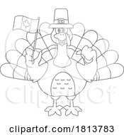 Canadian Pilgrim Turkey Bird Mascot Licensed Black And White Cartoon Clipart