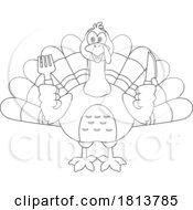 Poster, Art Print Of Hungry Turkey Bird Mascot Licensed Black And White Cartoon Clipart