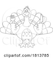 Hungry Turkey Bird Mascot Licensed Black And White Cartoon Clipart
