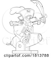 Pirate Sitting On A Cannon Licensed Black And White Cartoon Clipart