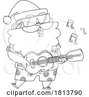 Poster, Art Print Of Singing Vacationing Santa Claus Licensed Black And White Cartoon Clipart