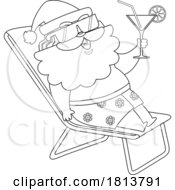 Poster, Art Print Of Poolside Vacationing Santa Claus Licensed Black And White Cartoon Clipart