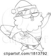 Poster, Art Print Of Vacationing Surfer Santa Claus Licensed Black And White Cartoon Clipart