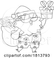 Poster, Art Print Of Vacationing Santa Claus With Gifts Licensed Black And White Cartoon Clipart