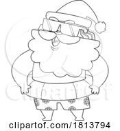 Poster, Art Print Of Vacationing Santa Claus With An Inner Tube Licensed Black And White Cartoon Clipart