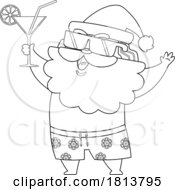 Poster, Art Print Of Vacationing Santa Claus With A Cocktail Licensed Black And White Cartoon Clipart