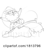 Poster, Art Print Of Vacationing Surfer Santa Claus Licensed Black And White Cartoon Clipart