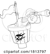 Pirate In A Crows Nest Licensed Black And White Cartoon Clipart