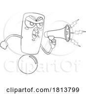 Poster, Art Print Of Exclamation Point Mascot Yelling Through A Megaphone Licensed Black And White Cartoon Clipart