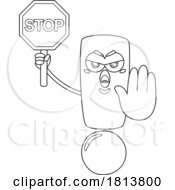 07/12/2024 - Exclamation Point Mascot Holding A Stop Sign Licensed Black And White Cartoon Clipart