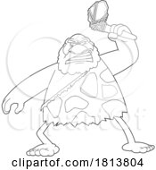 Angry Caveman Wielding A Stone Axe Licensed Black And White Cartoon Clipart