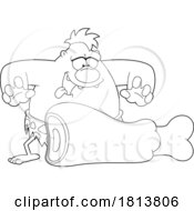 Hungry Caveman With A Meaty Leg Licensed Black And White Cartoon Clipart