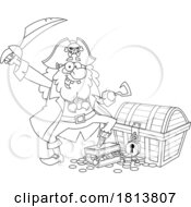 07/12/2024 - Pirate With Treasure Licensed Black And White Cartoon Clipart