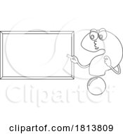 Poster, Art Print Of Question Mark Mascot Adding At A Chalkboard Licensed Black And White Cartoon Clipart