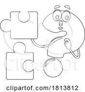 Poster, Art Print Of Question Mark Mascot With Puzzle Pieces Licensed Black And White Cartoon Clipart