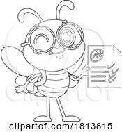 Poster, Art Print Of School Bee Mascot With An A On A Paper Licensed Black And White Cartoon Clipart