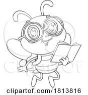 Poster, Art Print Of School Bee Mascot Reading Licensed Black And White Cartoon Clipart