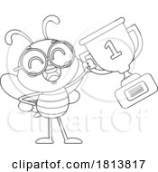 Poster, Art Print Of School Bee Mascot With A Trophy Licensed Black And White Cartoon Clipart