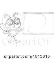 Poster, Art Print Of School Bee Mascot And Chalkboard Licensed Black And White Cartoon Clipart