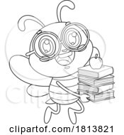 Poster, Art Print Of School Bee Mascot With Books Licensed Black And White Cartoon Clipart