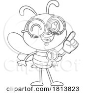 Poster, Art Print Of Successful School Bee Mascot Licensed Black And White Cartoon Clipart