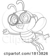 Poster, Art Print Of Waving School Bee Mascot Licensed Black And White Cartoon Clipart