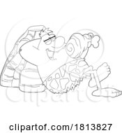 Poster, Art Print Of Caveman Eating Meat Licensed Black And White Cartoon Clipart